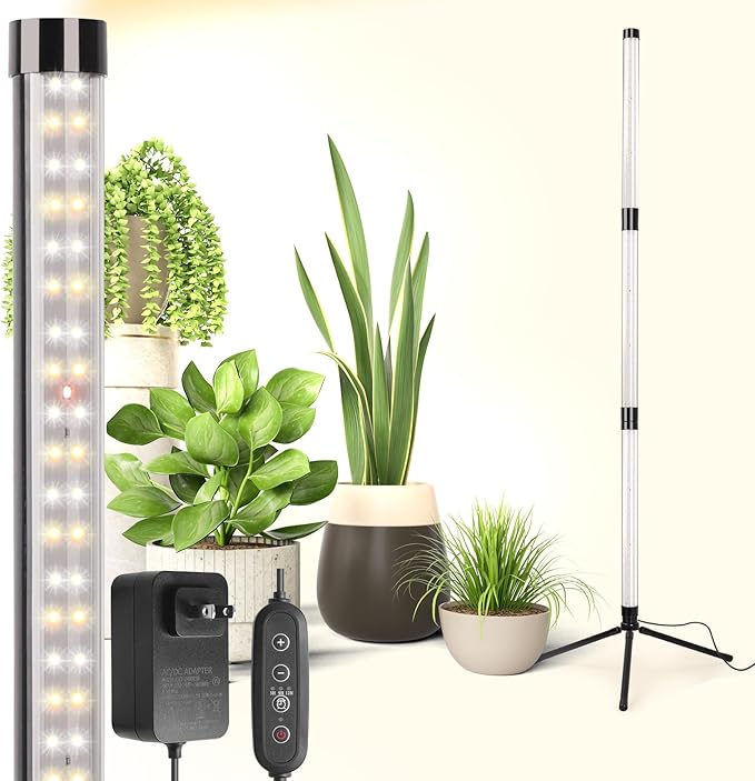 Grow Light for Indoor Plants with Auto On Off Timer 10 Dimmable Levels 40W 162 LEDs Full Spectrum Vertical Plant Grow Light Lamp Large Illumination Area 20-50 inch Height Adjustable