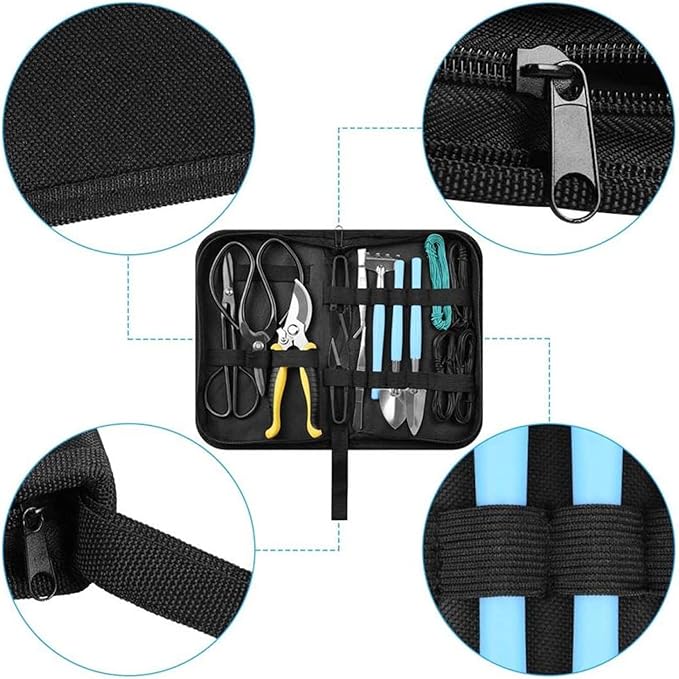 15Pcs Garden Tools Set Succulent Gardening Trimming Kits High Steel Bonsai Tools Set Includes Gardening Bag Hand Rake Shovels Scissors Pruning Shears Wire Gardening Gifts