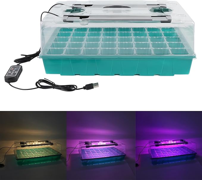CHICIRIS Plant Starter Kit Seed Starter Tray with Grow Light and Humidity Dome Transparent Design for Indoor Plants Full Spectrum Light Customizable Lighting Drainage Design