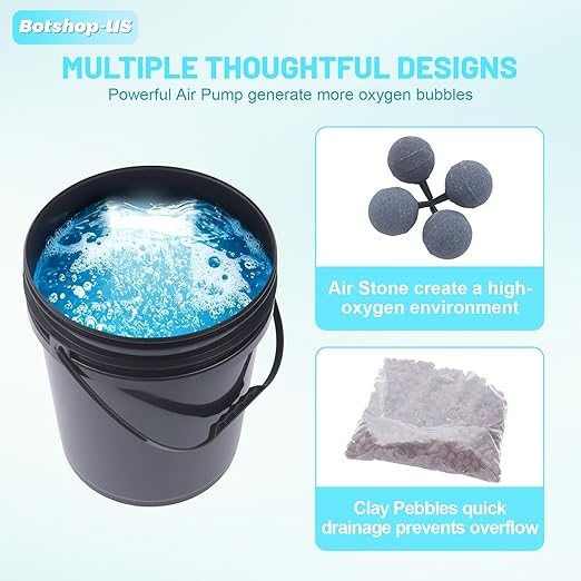 Hydroponics Growing System Kit 5-Gallon Deep Water Culture Recirculating Drip Grow System Indoor Garden Grow System with Hose Air Pump and Air Stone (1 Bucket + Drip Irrigation)