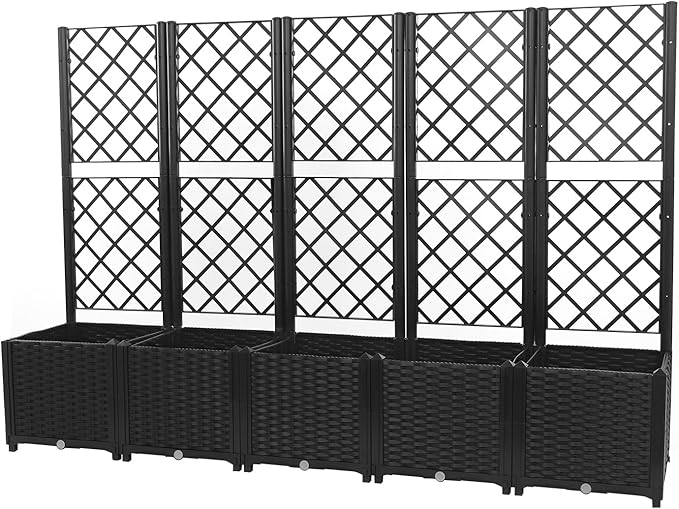 5 PCS Plastic Plant Sturdy Raised Garden Bed with Trellis 56 H Horticulture Outdoor Raised Box Privacy Screen for Patio Balcony Garden Planter Box for Backyard Patio (Gray)