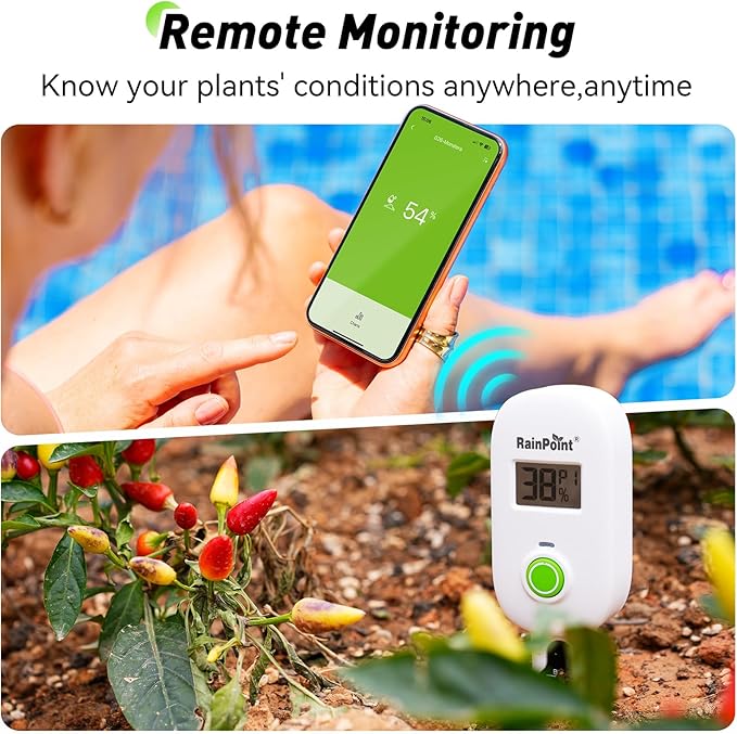 RAINPOINT Smart Digital Wireless Plant Moisture Meter Houseplants Indoor WiFi Hub Kit with Low/High Moisture AlertReal-time Monitor Hygrometer Sensor Outdoor Gardening Push Notification&ampEmail