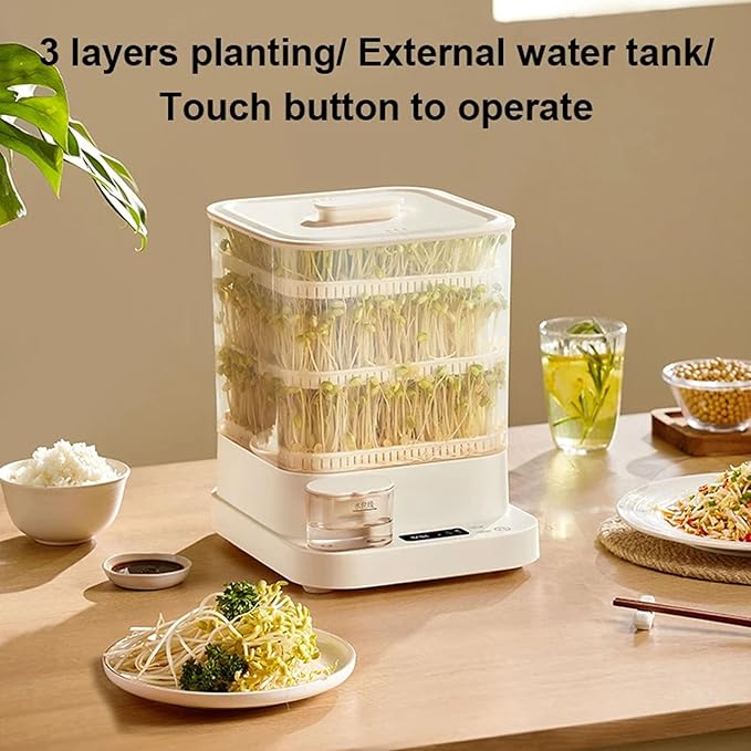 Automatic Bean Sprouts Machine 3 Layer Home Smart Sprouting Tray 360 Degree Automatic Spray 4 Seasons Planting 1.5l Water Tank Led Display