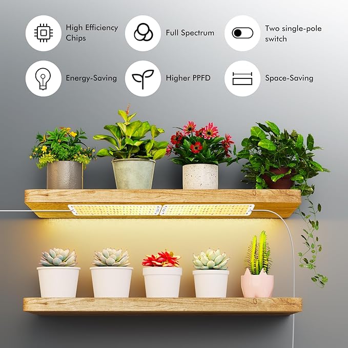 Grow Light Full Spectrum Grow Lights for Under Cabinet Plant Grow Lamp with 3/9/12H Auto On/Off Timer for Hydroponics Seedlings Succulents Veg Flowers Succulents &amp More 2-Pack ﻿