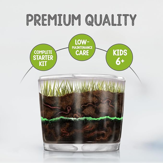 Worm Farm for Kids Shipped with Live Worms Food &amp Book - Worm Farm Kit with Ecosystem Soil Mixing Sand Magnifying Glass &amp More