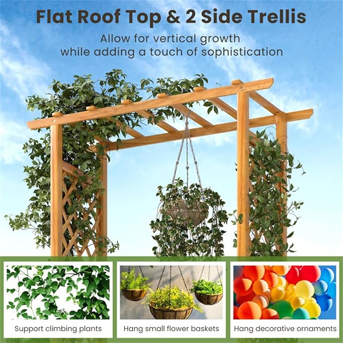 70 Tall Pine Wooden Raised Garden Bed with Trellis &amp Flat Roof Planter Box for Climbing Plants Outdoor Planting Stand Roof Climbing Plant Support Raised Beds Backyard Planter Wooden Garden Pla