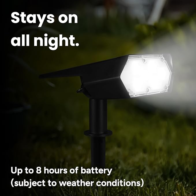 TECHKO Outdoor Solar Spotlight with Wall-Mount &amp Ground-Stake Dusk-to-Dawn Outdoor Waterproof IP65 Multiple Lighting Modes Solar Powered Garden Yard Spot Lights for Outside Landscape (2-Pack)