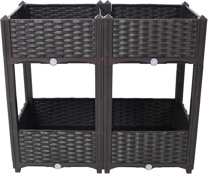 Planter Raised Beds Polypropylene Brown Self-Draining System Outdoor Balcony Garden Durable