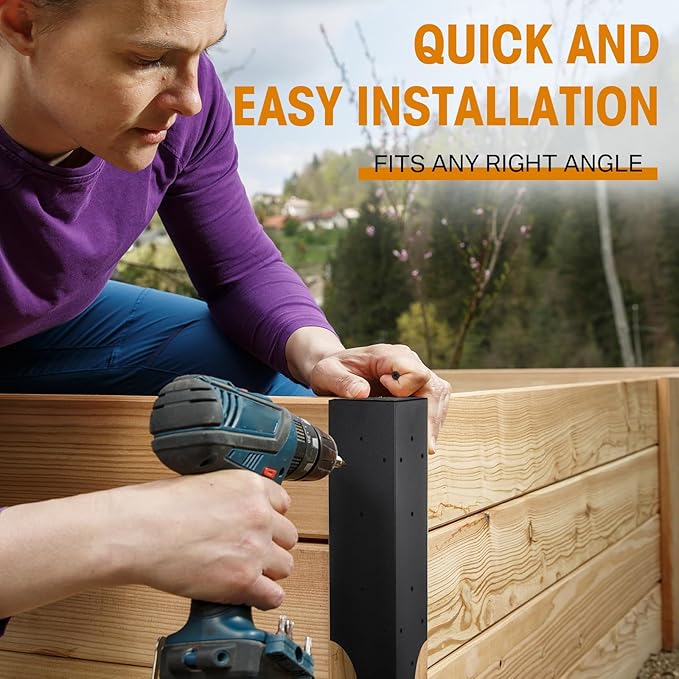 Therwen 8 Set Raised Garden Bed Corner Brackets with 128 Screws Fit Lumber up to 2 Inch x 12 Inch Metal Planter Box Rust Resistant Raised Bed Brackets for Vegetable Garden(Black)