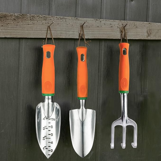 UKOKE Garden Tool Set 3 Piece Aluminum Hand Tool Kit Outdoor Tool Heavy Duty Gardening Work Set with Ergonomic Handle Gardening Tools for Women Men