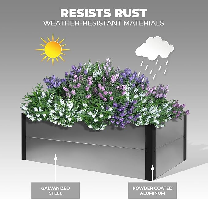Outland Living Galvanized Metal Raised Garden Bed for Gardening with Aluminum Corner Brackets - Planter Box for Outdoor Plants Vegetables Herbs 2’ x 4’ x 1.3'