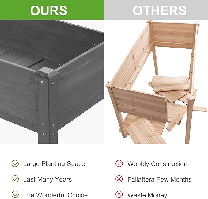 Raised Garden Beds Outdoor with Legs for Gardening 48 Wooden Raised Elevated Planter Garden Box Stand with Liner Standing Growing Bed for Patio Balcony 380lbs Capacity Grey