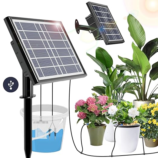 49FT Solar Drip Irrigation Kit System 900ml/min Garden Watering System3W 3000mAh Larger CapacityAutomatic Raised Bed Watering System for 15 Potted Plants