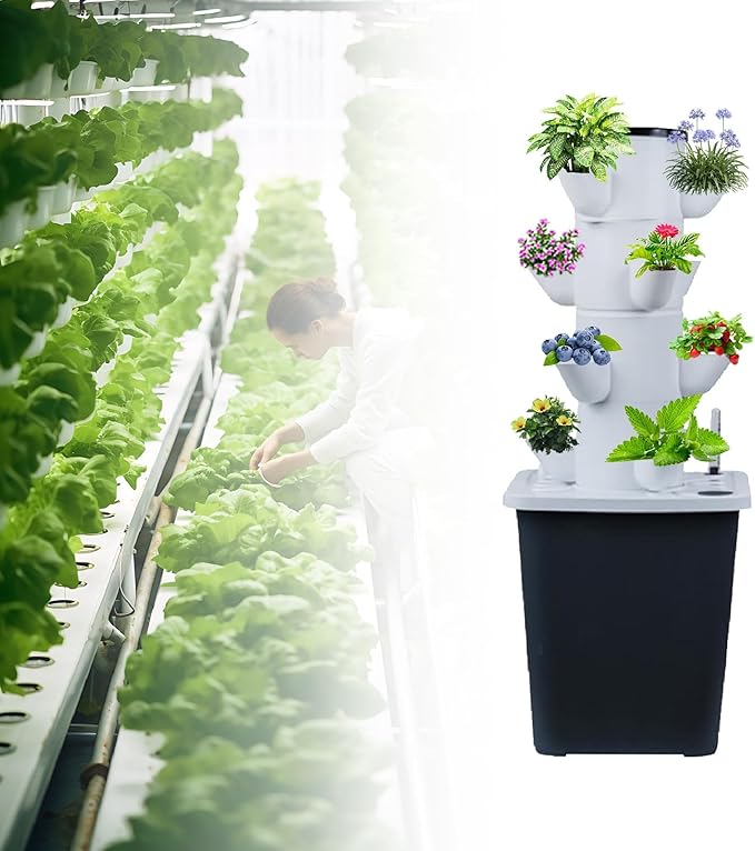 Aeroponic Tower Hydroponics Growing System Kit 30 Pods Indoor Vertical Garden Water Circulation Pump for Home Gardening(20holes)
