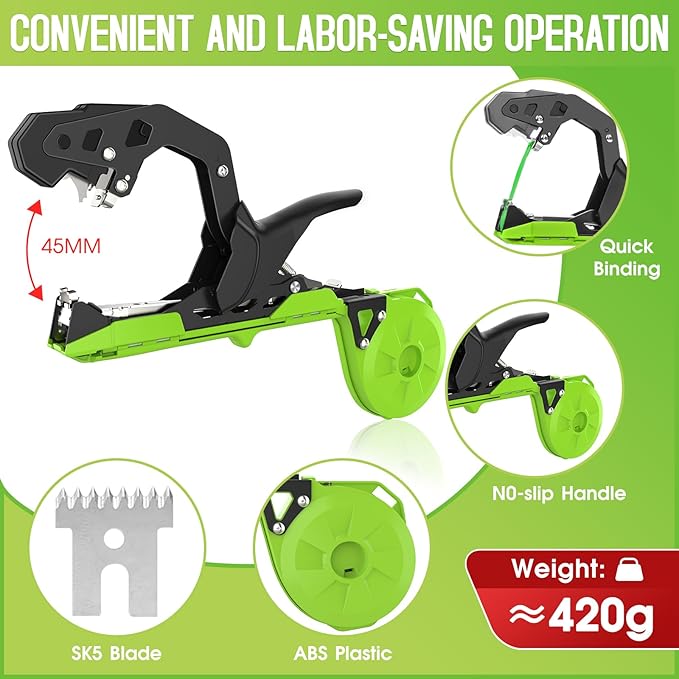 Cekegon Plant Tying Machine 420g Tapener Tying Tool Plant Tying Tool with 10000pcs Staples 20 Rolls Tape (Green)