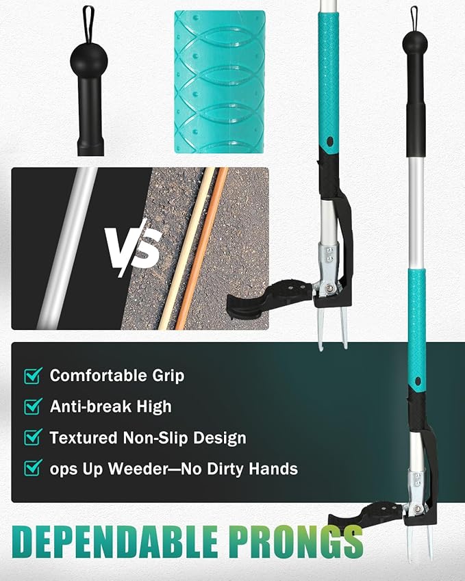 Breeze Touch 39 Weed Pulling Tool 4-Claw Detachable Weed Puller Tool with Long Handle Adjustable Heavy Duty Stand Up Weeder Weeding Tool for Lawn Yard Garden Dandelion Picker Weed Remover