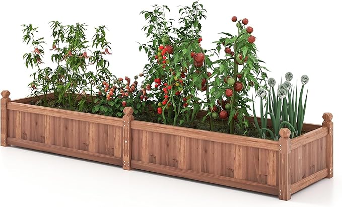 S AFSTAR Wooden Raised Garden Bed 91L x 24W x 16H Outdoor Rectangular Planter Box with Liner &amp 4-Corner Drainage Holes Planter Container for Garden Patio Raised Bed for Veggies Fruit Flower