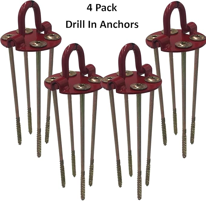 Keyfit Tools GROUNDHAWG (4 pk) Hard Pan Spiral Screw in Trampoline &amp Swing Set Low Profile Anchors 4 Self Cutting 10 Screws for Hard Pan Even Frozen Ground Soil NOT for Loose Sandy Soils