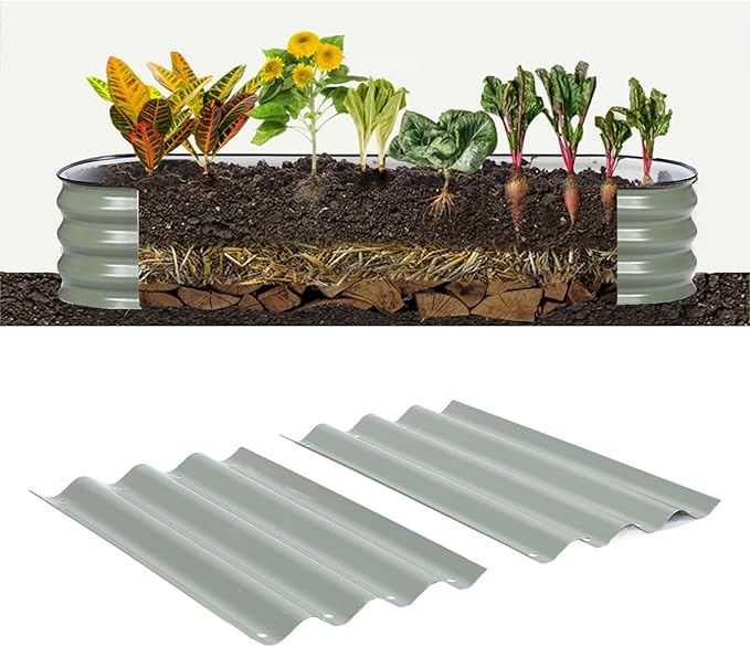 2pcs Raised Garden Bed Panels 304 Stainless Steel Rubber Oval Large Patio Ground Planter Box Metal Raised Planter Bed Kit for Home School Farm Agricultural Sites (Light Green)