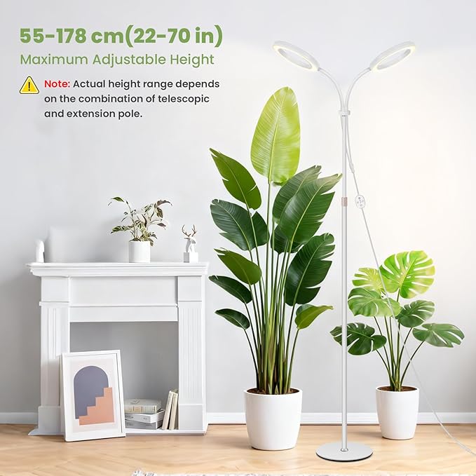 Large Plant Lights for Indoor Growing 24V 660nm-Enhanced Full Spectrum LUMILEDS LED Grow Light 2×6.3in Grow lamp with Timer &amp Dimming Adjustable Height 22-70in 30W 320μmol/s/m²@6in K30-W