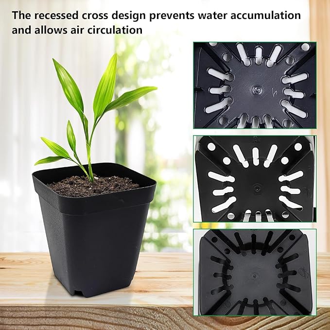Square Nursery Pots 2.7 Inch Seed Starting Pot with Drainage Small Plastic Plant Pots Flower Planter (Black 1200pcs 2.7 1200P)