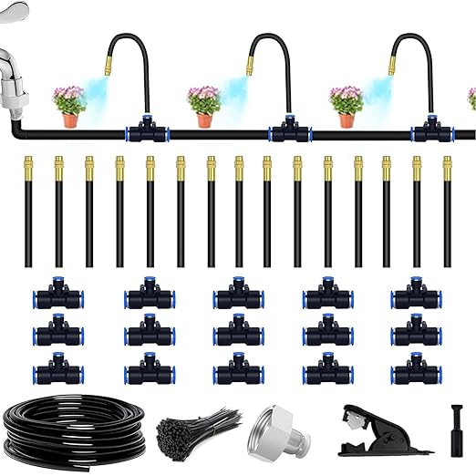 49.21Ft Drip Irrigation Kit Automatic Drip Irrigation System 360° Bendable Garden Irrigation System Garden Watering System Adjustable Bendable Nozzle Copper Sprayer System for Garden Yard