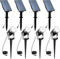 T-SUNUS 4 Pack Solar Landscape Spotlights White 6000K Garden Spot Lights IP65 Waterproof 9.8ft Cable 2000mAh Separated Panel Auto On/Off for Garden Driveway Pathway Pool Area