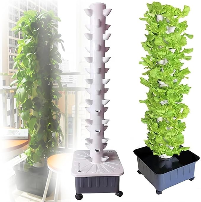 Hydroponic Tower 45 Holes Aquaponics Growing Sys-tem Mesh Pots Soilless Growing 15 Tier Aeroponic Grow Kit For Herbs Fruits And Vegetables With Moisturizing Pump Adapter