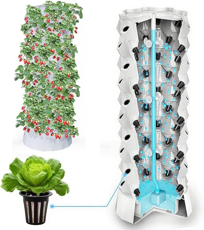 80 Pots Hydroponics Tower Growing System with Water Pump Planter Towers Hydroponic Towers Starter Kit Indoor/Outdoor Vertical for Strawberries Tomatoes Lettuce