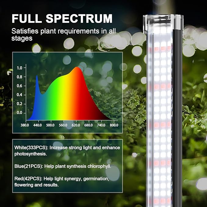 Super-Bright 48 T10 Plant Lamp 6000k Full Spectrum Standing Grow Light 3 Modes &amp 5 Dimming Levels Timer 4/8/12H12V/3A High Power Output for Large &amp Tall Indoor Plants