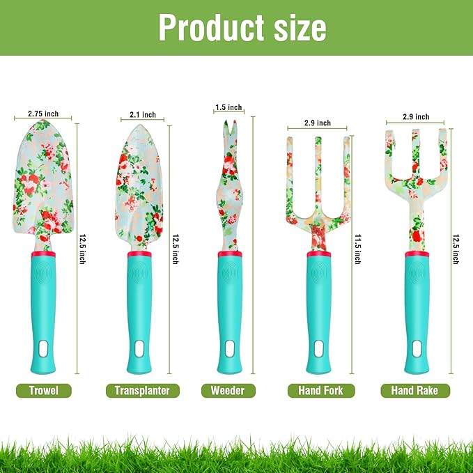 Garden Tools Set JUMPHIGH 10 PCS Heavy Duty Gardening Tools Includes Hand Trowel Rake Weeder Pruner Gardening Gifts for Women Garden Kit with Tote Bag Apron Gloves Kneeling Pad