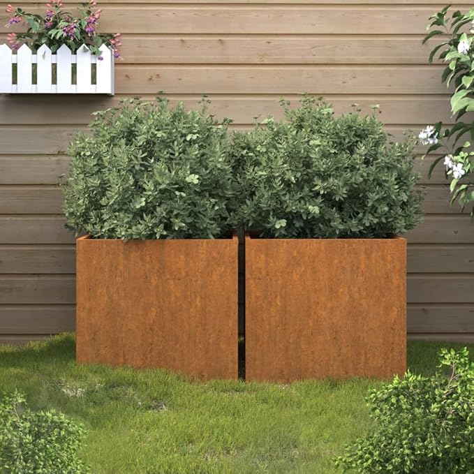 PlantersMultifunctional Raised BedPlant Privacy FenceBalcony Planter BedsHerb PlantersGreenhouse Planterfor HerbsFlowersOutdoorVegetables2 pcs 19.3x18.5x18.1 Corten Steel