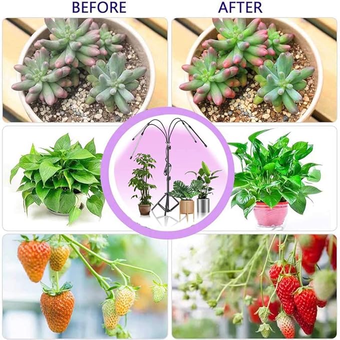 Grow Lights for Indoor Plants 4 Head LED Grow Light with Stand 84 Lamp Beads Full Spectrum Floor Plant Growing Lamps for Succulent and Seedling with Adjustable Tripod Auto Cycle Timer