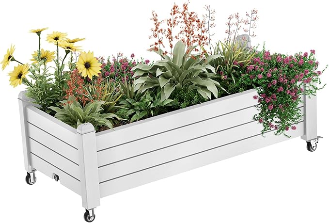 Raised Garden Bed with Wheels Drainage Holes Deformation-Resistant Easy to Assemble Waterproof Planter Boxes Outdoor Backyard Balcony