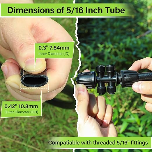 Bonviee 50FT 5/16” Drip Irrigation Mainline Tubing with 4-Way Push-to-Connect Couplers (4 Pack) – Compact DIY Garden Irrigation Distribution System for Misting Raised Beds &amp Small Spaces