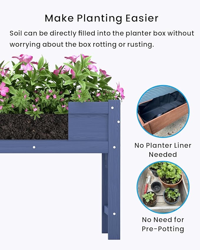 HDPE Raised Garden Bed with Legs 49x21x27in All-Weather Heavy Duty Planter Box Outdoor Elevated Garden Bed for Seeds Herb Flower Vegetable (Navy Blue)