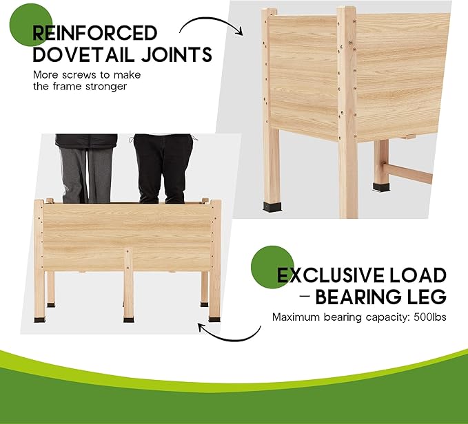 SPECRAFT Wooden Raised Garden Bed with Legs - 15 Inch Deep Elevated Planter Box for Deep-Rooted Plants Ideal for Balcony Patio Easy Assembly (4x2 FT)