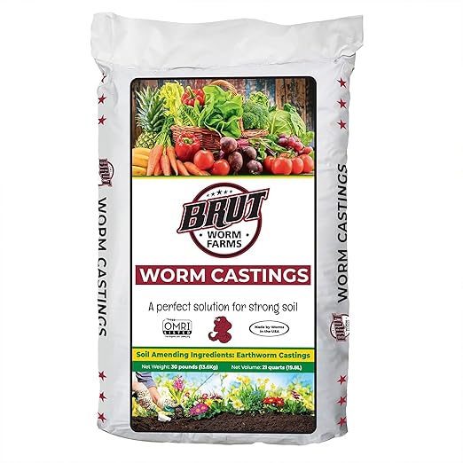 Brut Organic Worm Castings for Plants 30 LB – Natural Nutrients Fertility Builder Plant Food for Potting Soil and Garden Soil – Indoor and Outdoor Use - 4 Pack
