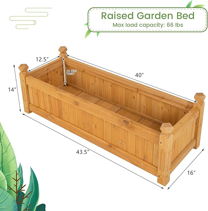 HAPPYGRILL Raised Garden Bed Elevated Planter Box with Drainage Holes Outdoor Wood Planter Container for Vegetables Flowers &amp Herbs Planter Raised Beds for Garden Patio Balcony