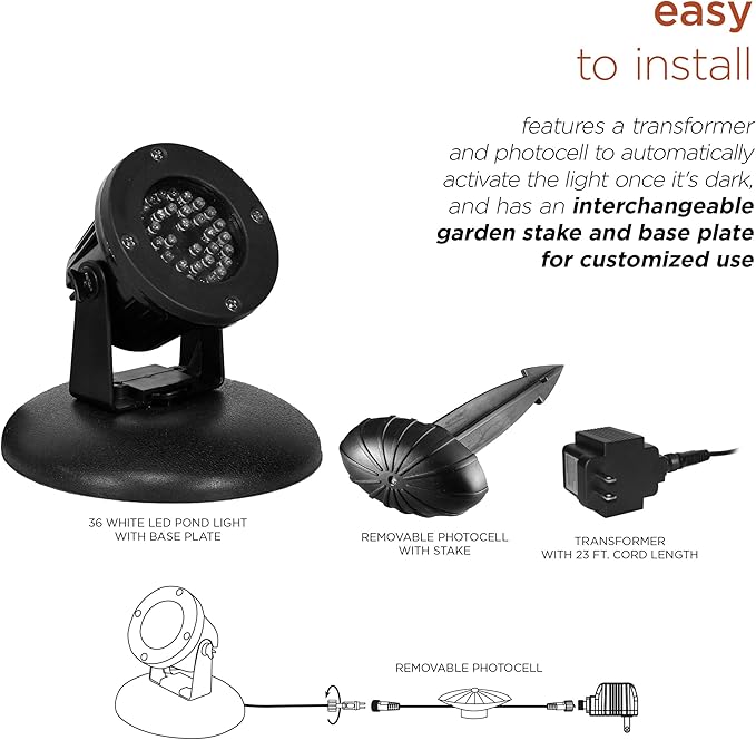 Alpine Corporation Outdoor 36 Count Pond or Garden Super Bright White LED Light with Transformer