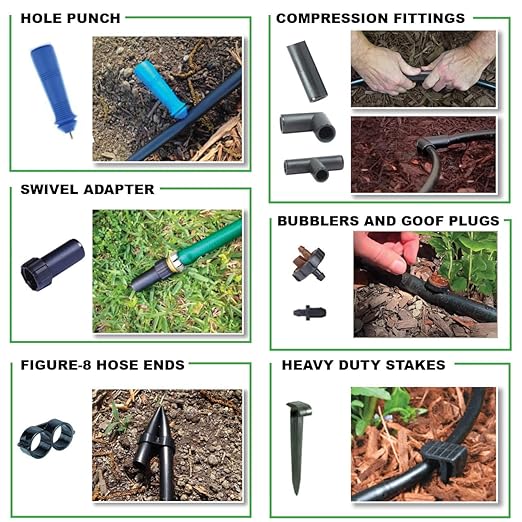 BlueBarrel™ Gravity-Fed Drip Irrigation Kit with Bubbler Emitters: No-Pressure/Low-Pressure Irrigation for Rain Barrels Rain Tanks &amp Cisterns. Made in USA