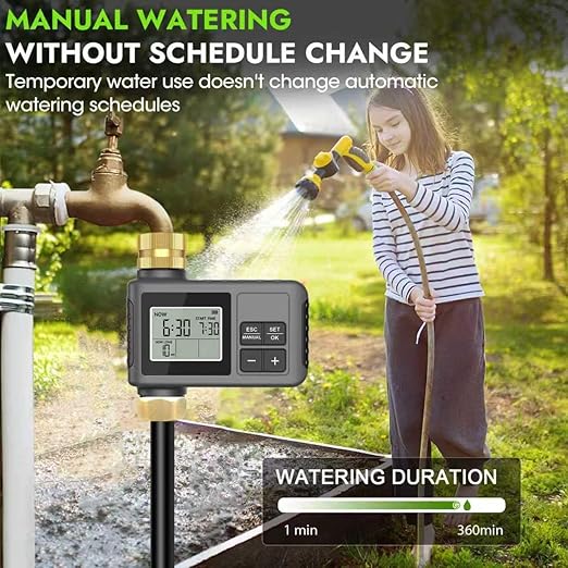 60Ft Drip Irrigation System with Smart Water Timer – Automatic Garden Watering Kit with Solid Brass Metal Connectors 360° Adjustable Nozzles &amp Bendable Tubing for Garden Greenhouse &amp Lawn