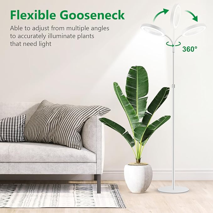 Floor Grow Lights for Indoor Plants Full Spectrum Plant Light with 68 Stand for Growing Large Tall Plants White Halo Grow Lamp with 6/12/16H Timer 3 Light Modes 5 Dimming