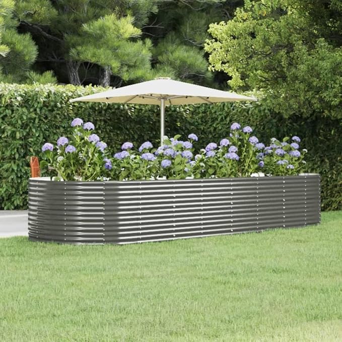 Garden Raised Planter Raised bedsGalvanized PlanterFlower BedTroughMetal PlanterRaised Garden BedBed Gray 144.5x55.1x26.8 Powder-Coated Steel