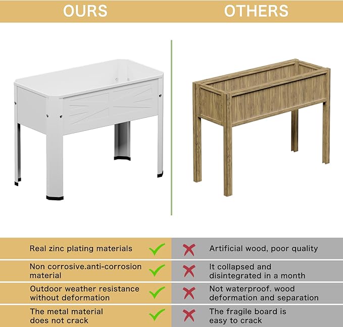 Elevated Metal Planter Box Stand Heavy Duty Raised Garden Bed for Vegetables Flowers Herbs Indoor Outdoor Use Cream