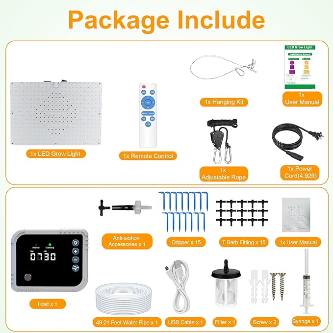 LED Grow Light with Automatic Watering System for Indoor Plants Full Spectrum Plant Light with Remote Control Stepless Dimmable Growing Lamps with 3 Lighting Modes for Seedlings Veg Bloom