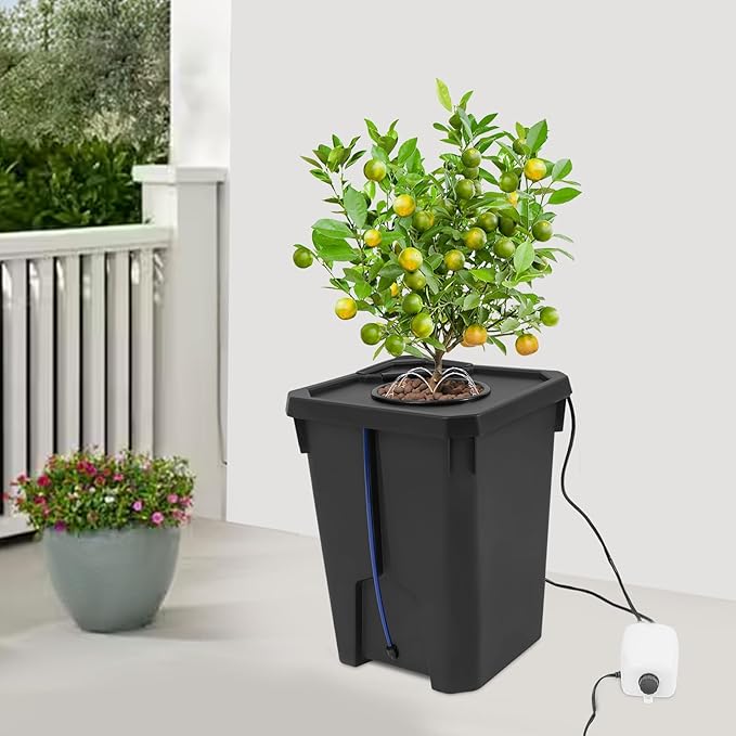 DWC Hydroponic Grow Kit with Ring Drip Irrigation 27L Square Bucket Hydroponic System 110V Quiet Operation (&lt45dB) Vegetable Hydroponic Planting Box for Indoor Gardening