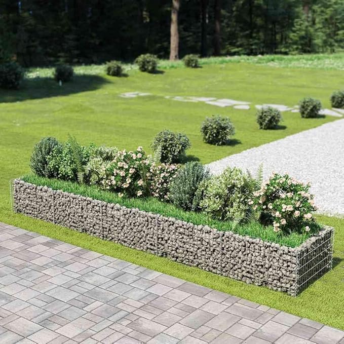 Galvanized Steel Gabion Raised Bed 177.2x35.4x19.7 SilverHeavy-Duty Outdoor Planter for Vegetables FlowersEasy Assembly