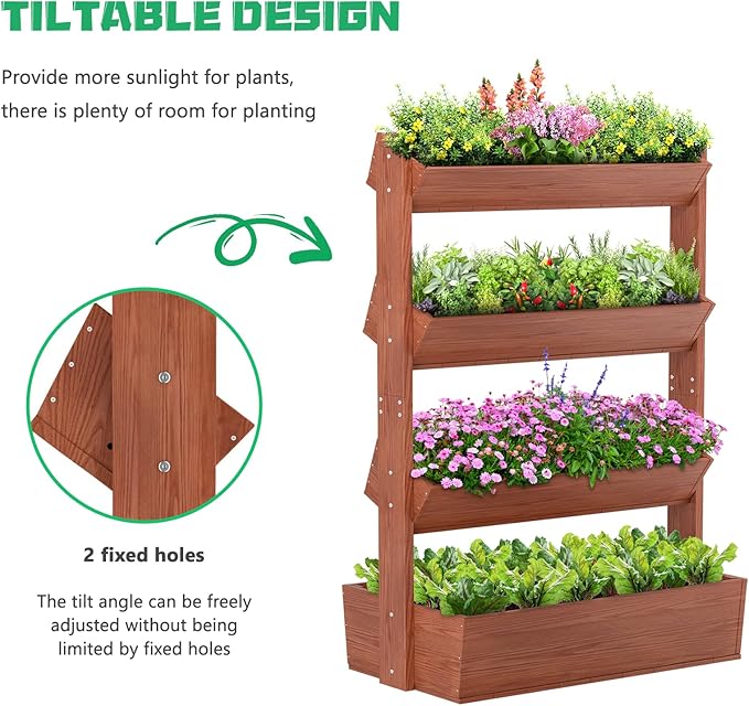DoCred Vertical Wooden Raised Garden Bed 4 Tier Garden Planters Freestanding Wood Plant Stand Flower Rack Wooden Planter Box for Plants Herbs Flowers Vegetables Outdoor Indoor Gardening