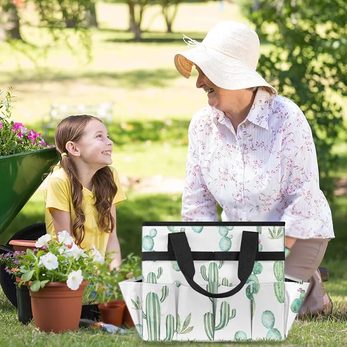 Garden Tool BagCactus Plants Pattern Gardening Organizer Bag With Pockets Garden Tool Kit Storage Tote for Women Men Garden Tool Set Holder
